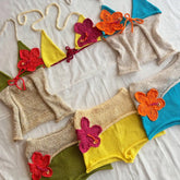 Crochet Knit Bra Top and Lapel Shorts Set